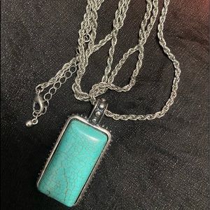 TURQUOISE STONE SILVER CHAIN TRIBAL NATIVE ETHNIC